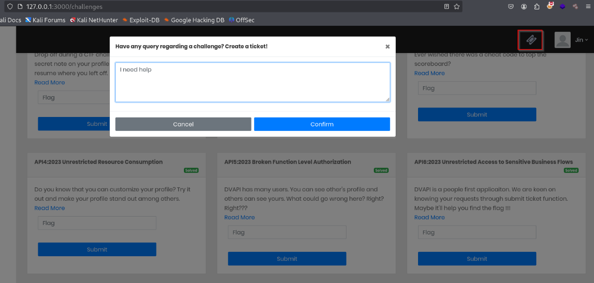 Captured ticket creation request in Burp from the browser UI
